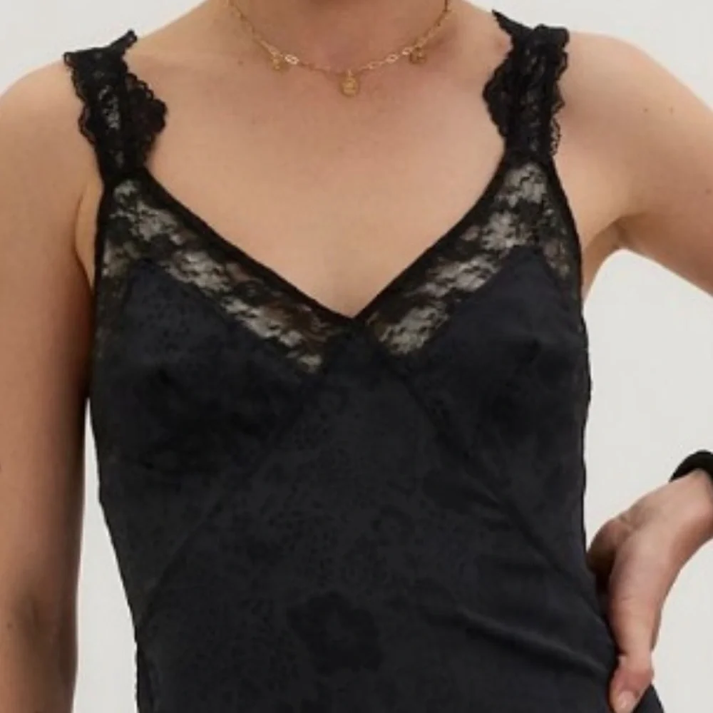 FREE PEOPLE TELL ME WHY MIDI SLIP DRESS BLACK SATIN LARGE